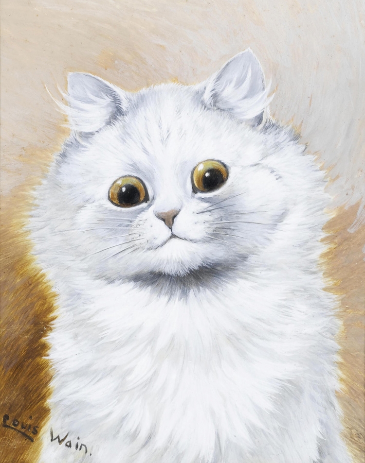 Белый кот нарисованный