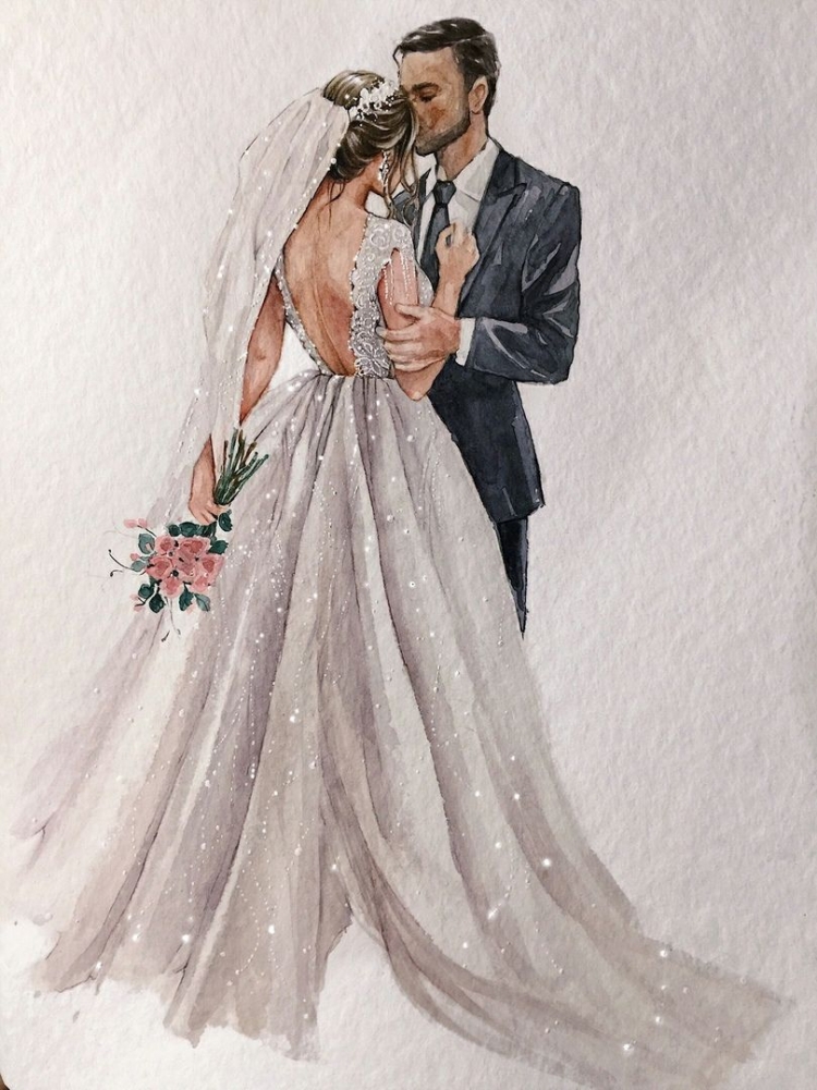 Жених и невеста нарисованные