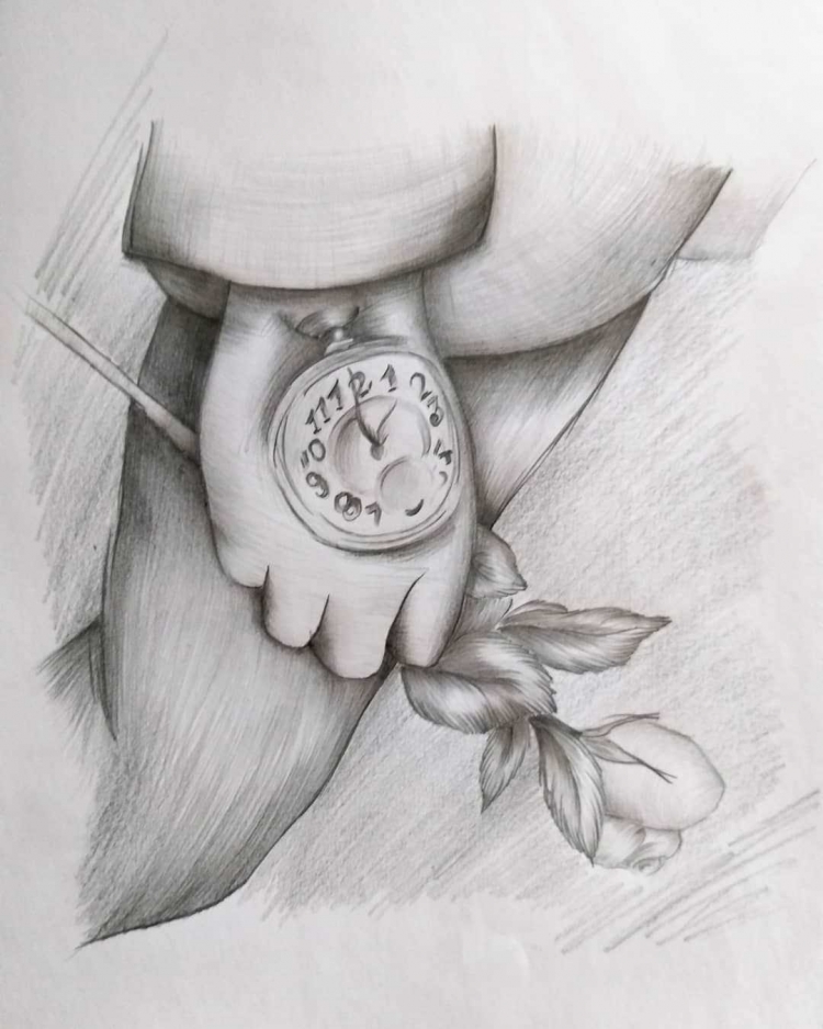 Нарисованная рука с часами