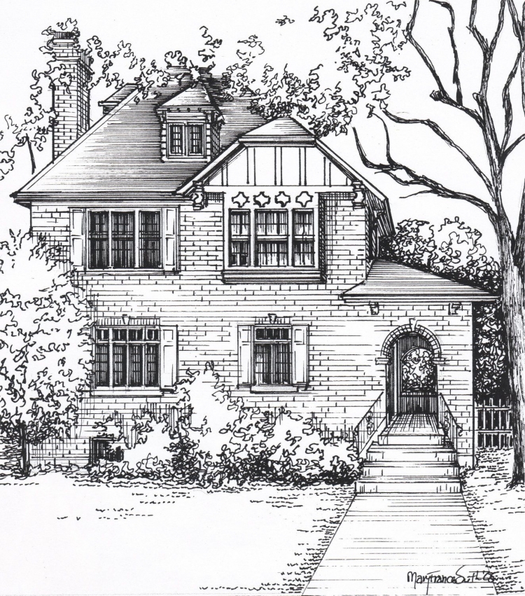 Нарисованный домик черно белый