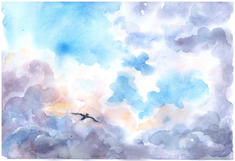 Нарисованное небо с облаками красками