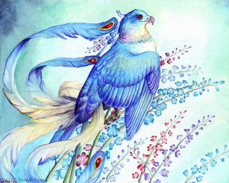 Голубая птица нарисованная