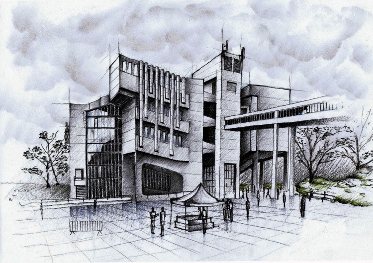 Здание университета нарисованное
