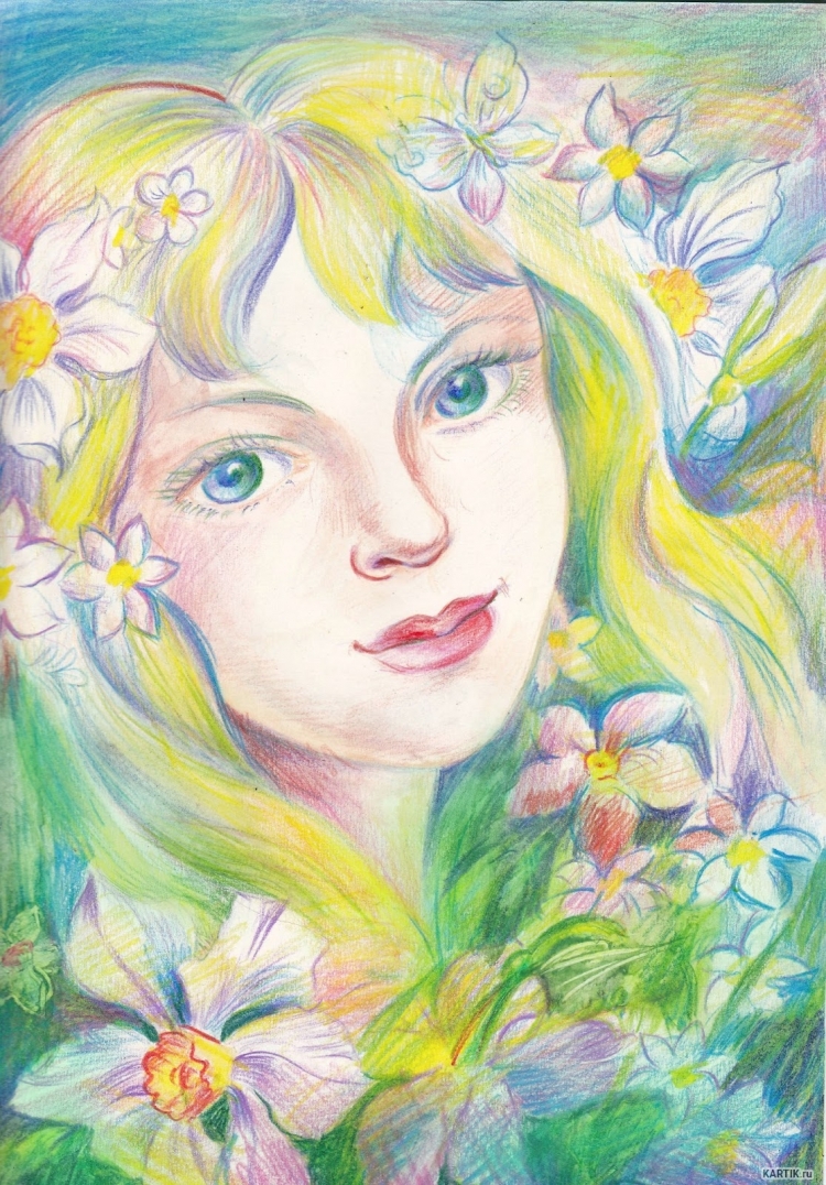 Рисунок Весна цветными карандашами