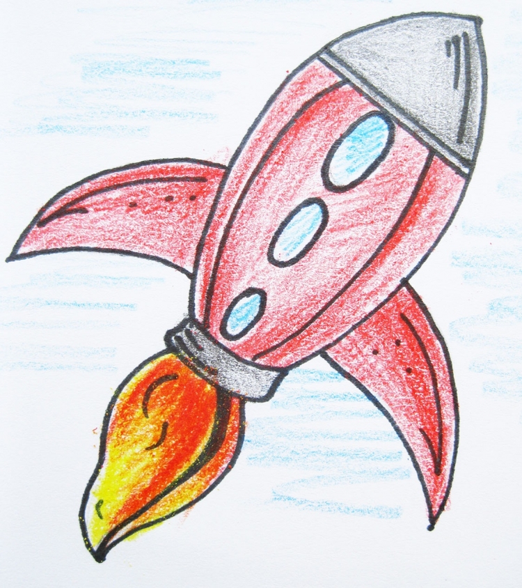Ракета рисунок карандашом цветной