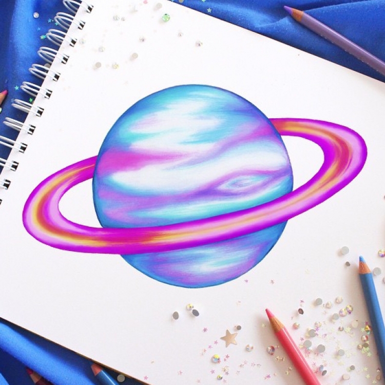 Космос рисунок карандашом цветным