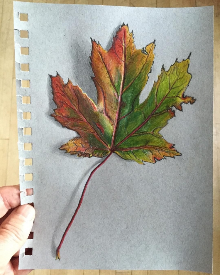 Осенние листья цветными карандашами