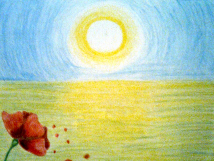 Солнце рисунок карандашом цветной