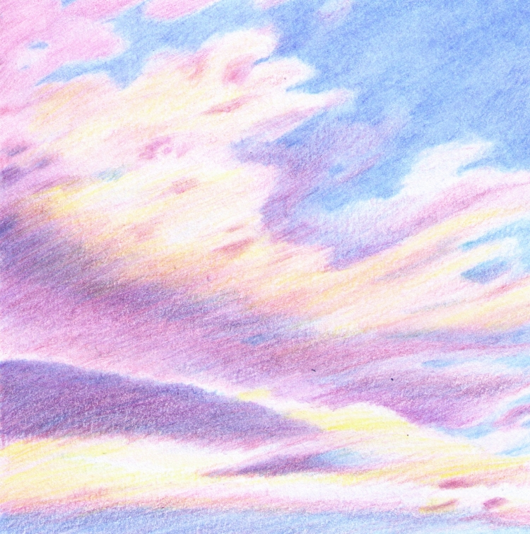 Облака цветными карандашами