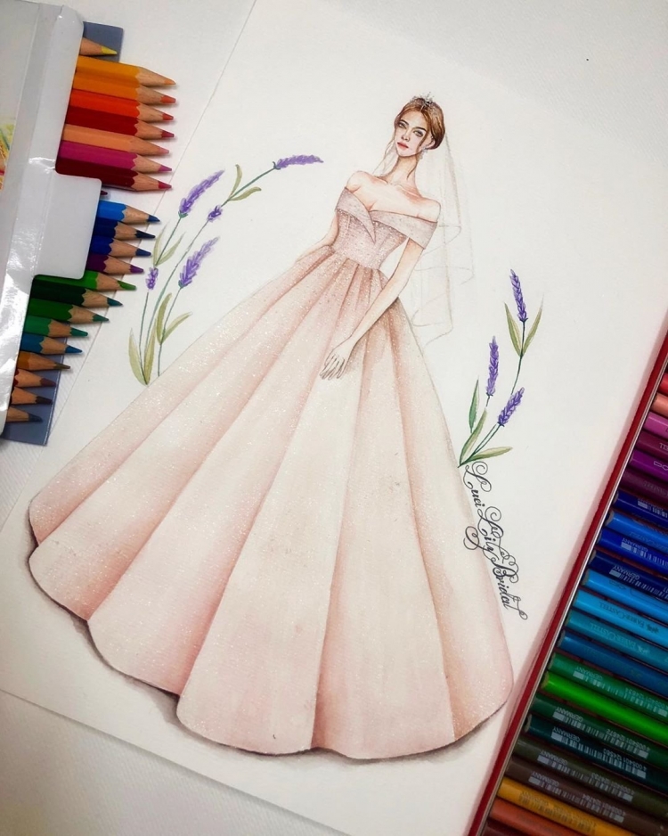 Платье цветными карандашами
