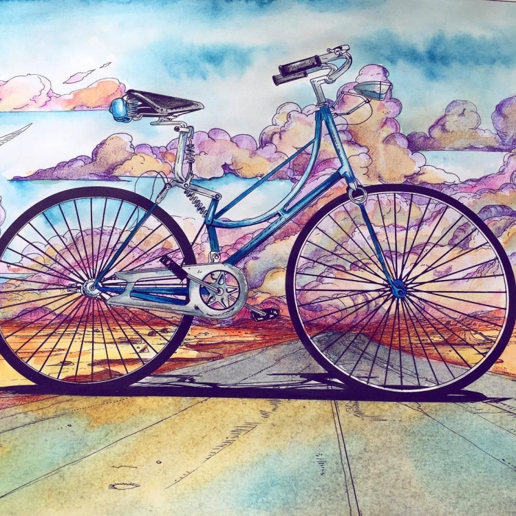 Велосипед цветными карандашами