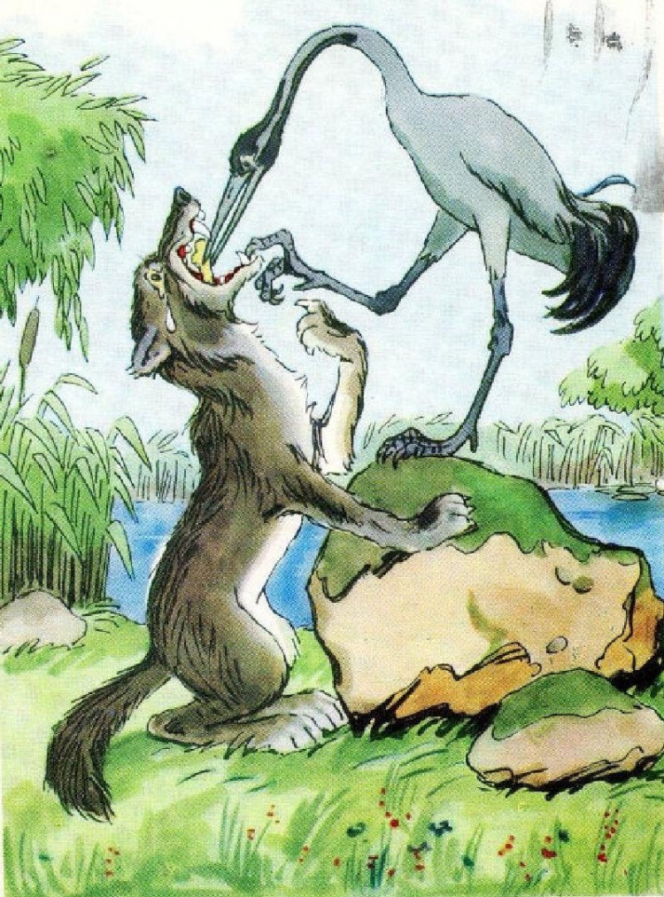 Иллюстрация к басне волк и журавль