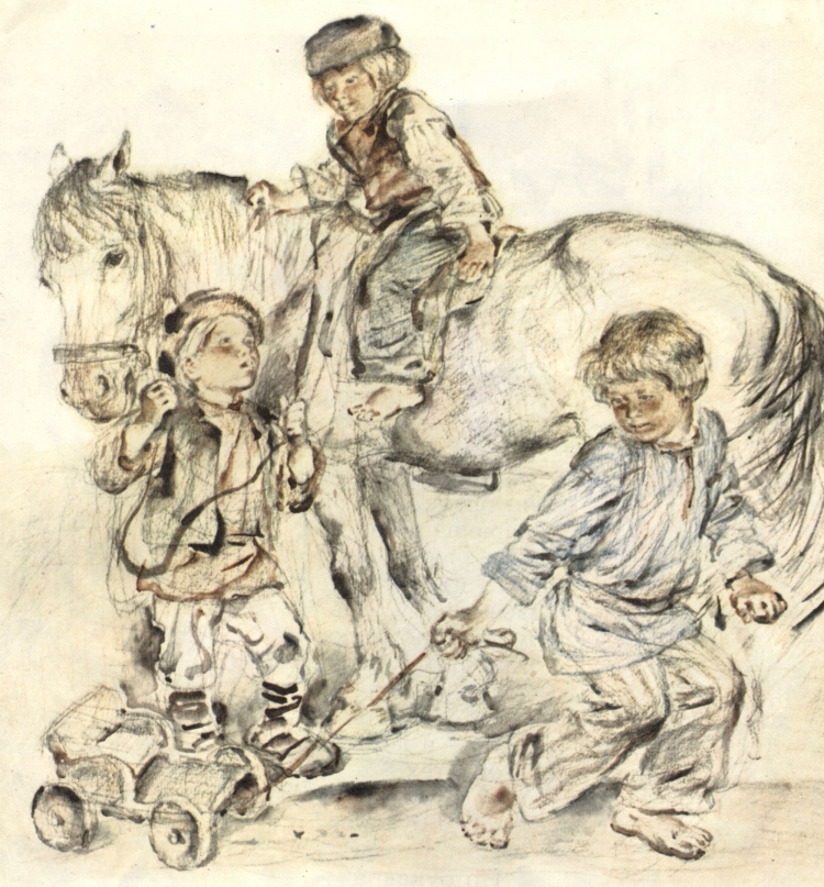 Иллюстрация крестьянские дети