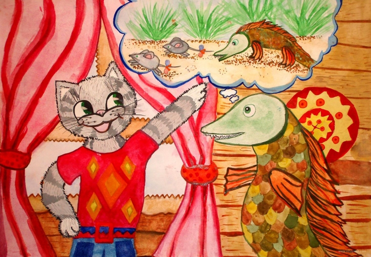 Иллюстрация к басне щука и кот