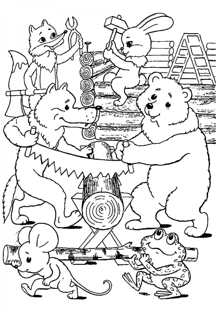 Иллюстрация к сказке зимовье зверей раскраска