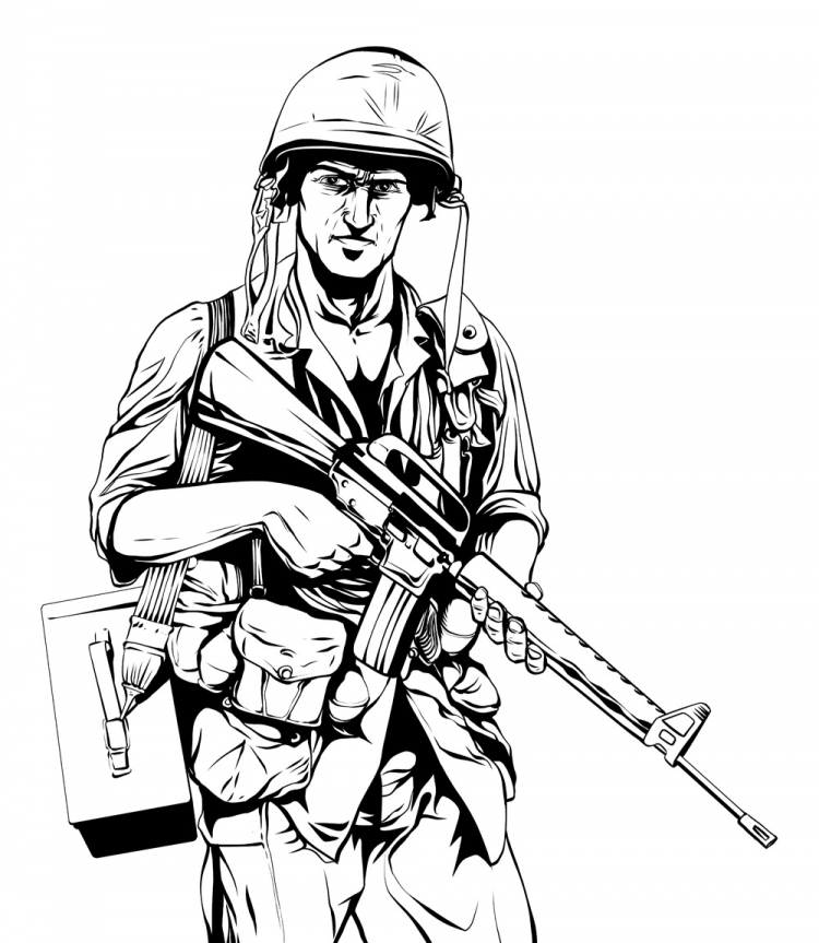 Раскраска Солдат военные армия для детей мальчиков распечатать бесплатно или скачать