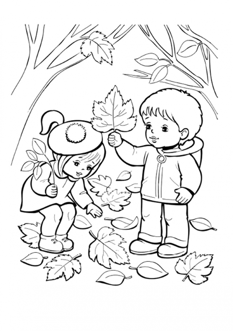 Категория Раскраски времена года осень Дети собирают листочки