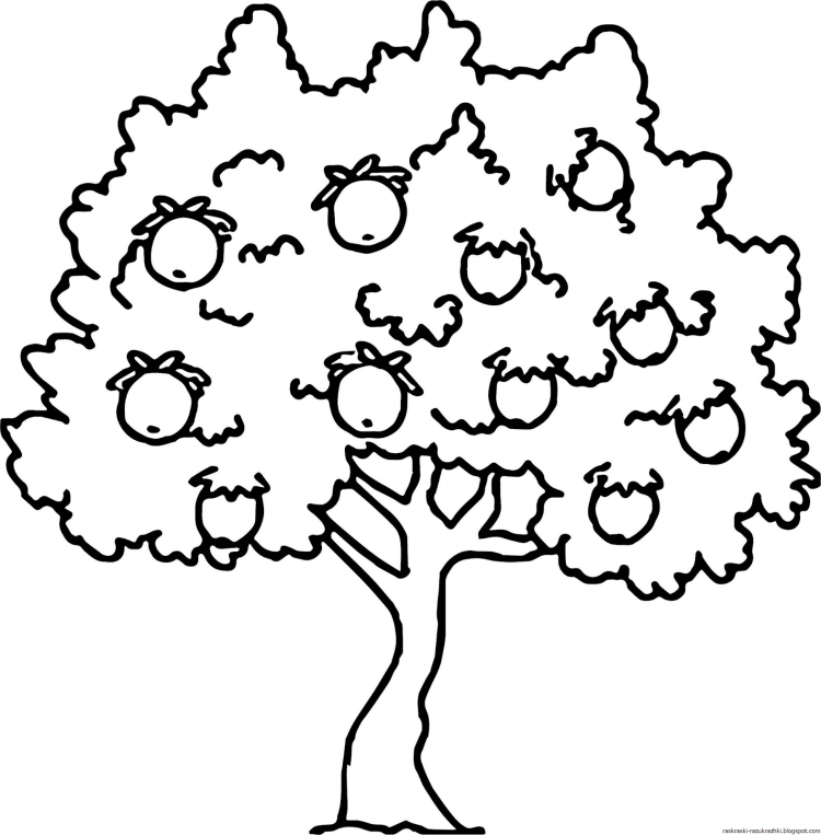 Раскраска дерево с яблоками для детей