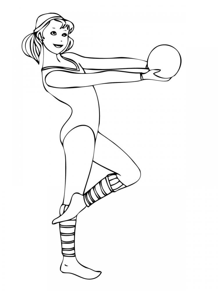 Раскраска девочка гимнастка с лентой для детей распечатать формат А4