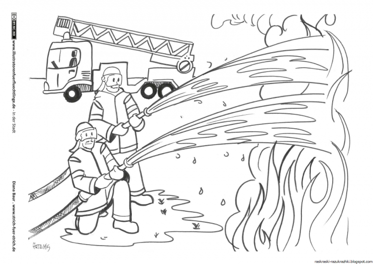Раскраска вертолет тушит пожар – Математические картинки