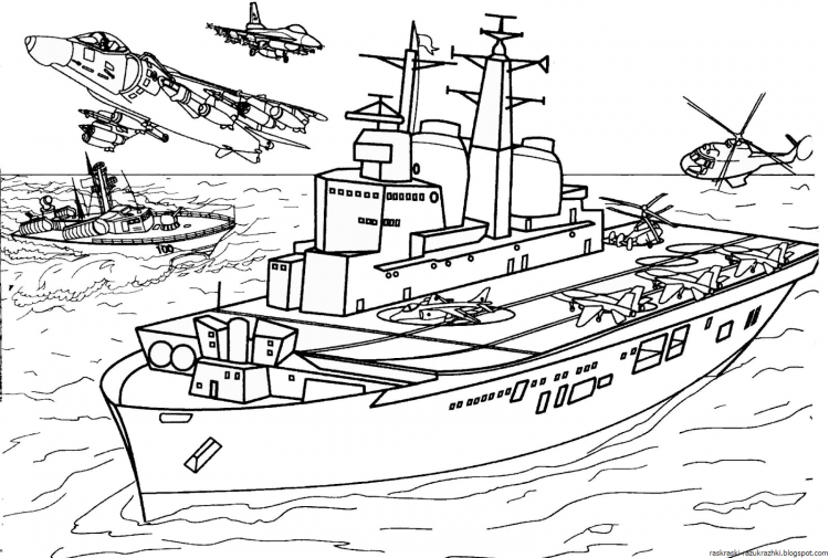 раскраска Два военных кораблей и подводных лодок, часть военно-морского флота