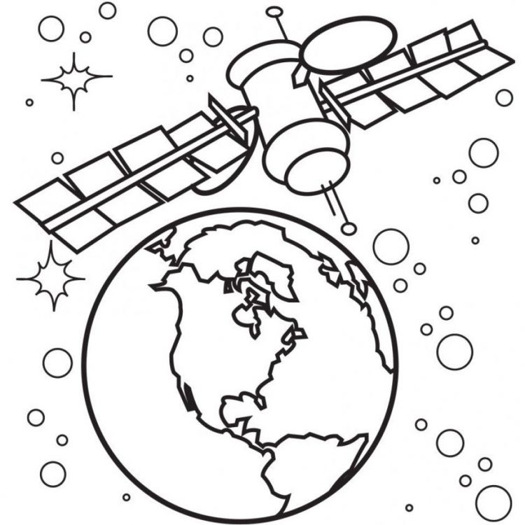 Раскраска Спутник в космосе для детей