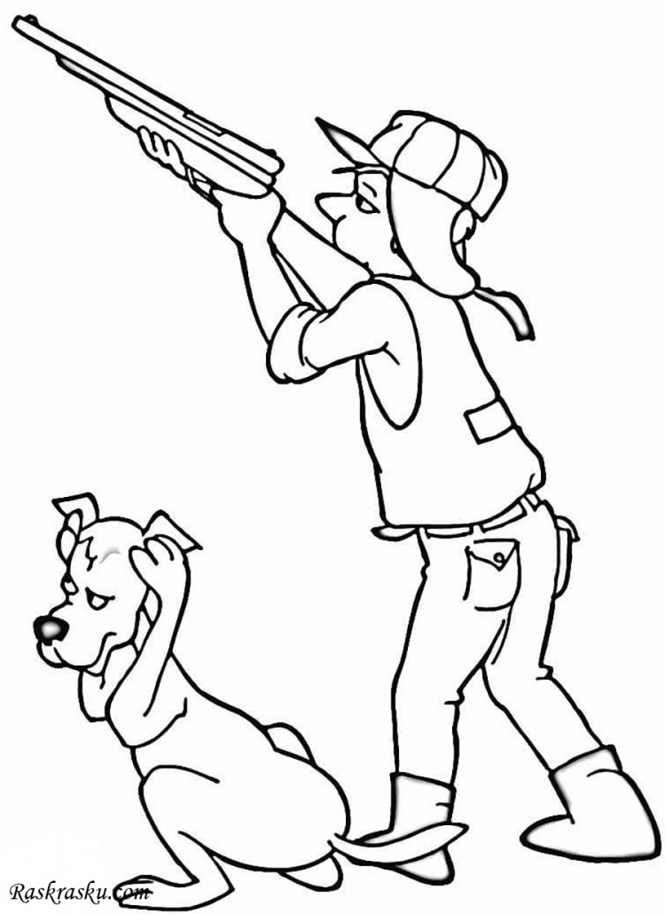 Раскраска охотника с ружьем для детей