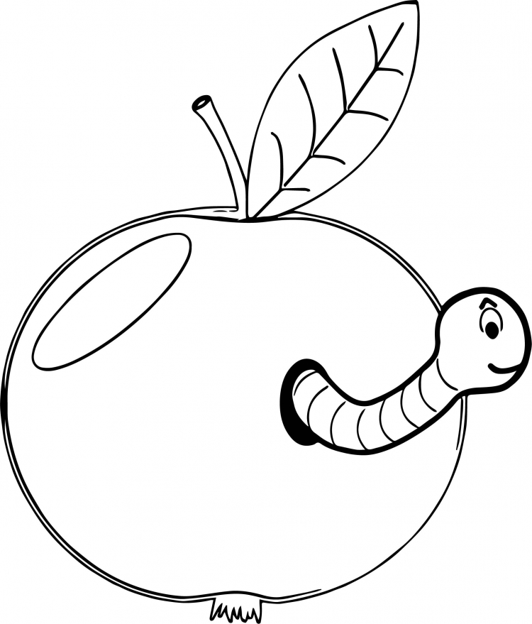 Раскраска для детей яблоко с червяком