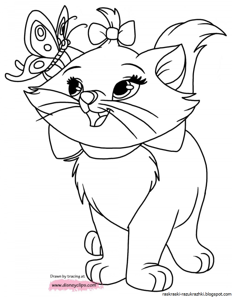 Раскраска кошка с бантиком для детей