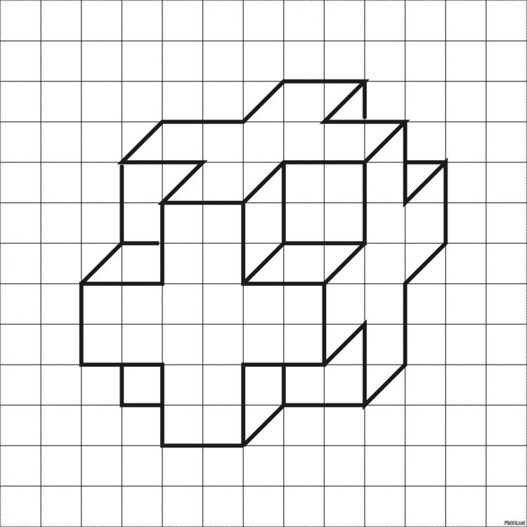 Объемный куб рисунок по клеточкам