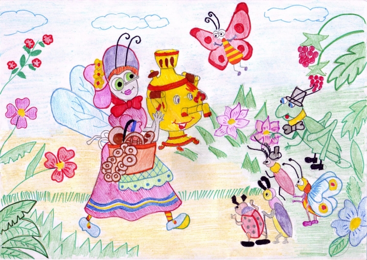 Муха Цокотуха рисунок для детей