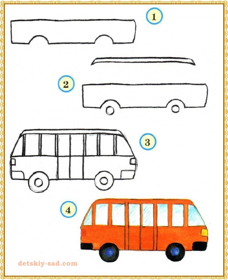 Схема рисования машины для детей