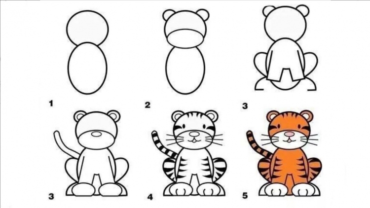 Схема рисования тигра для детей