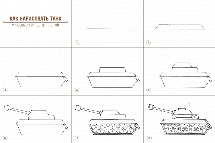 Схема рисования танка для детей