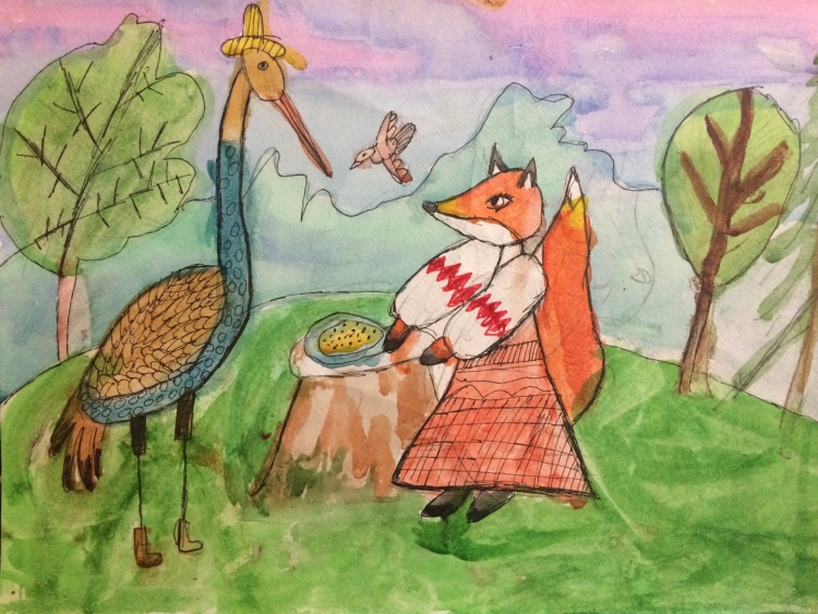 Сказка лиса и журавль рисунки детей