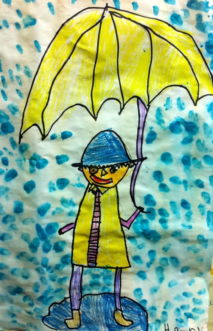 Рисунок детский человек под дождем