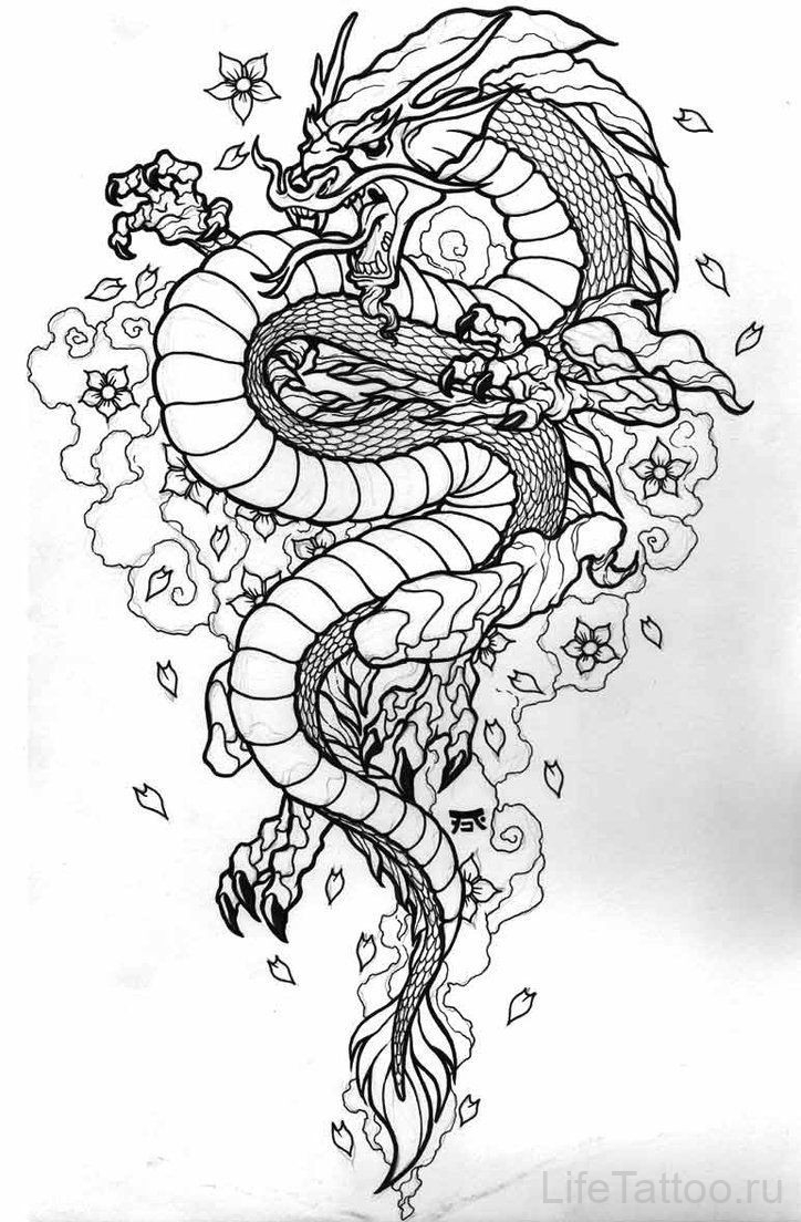 Эскиз дракона в японском стиле