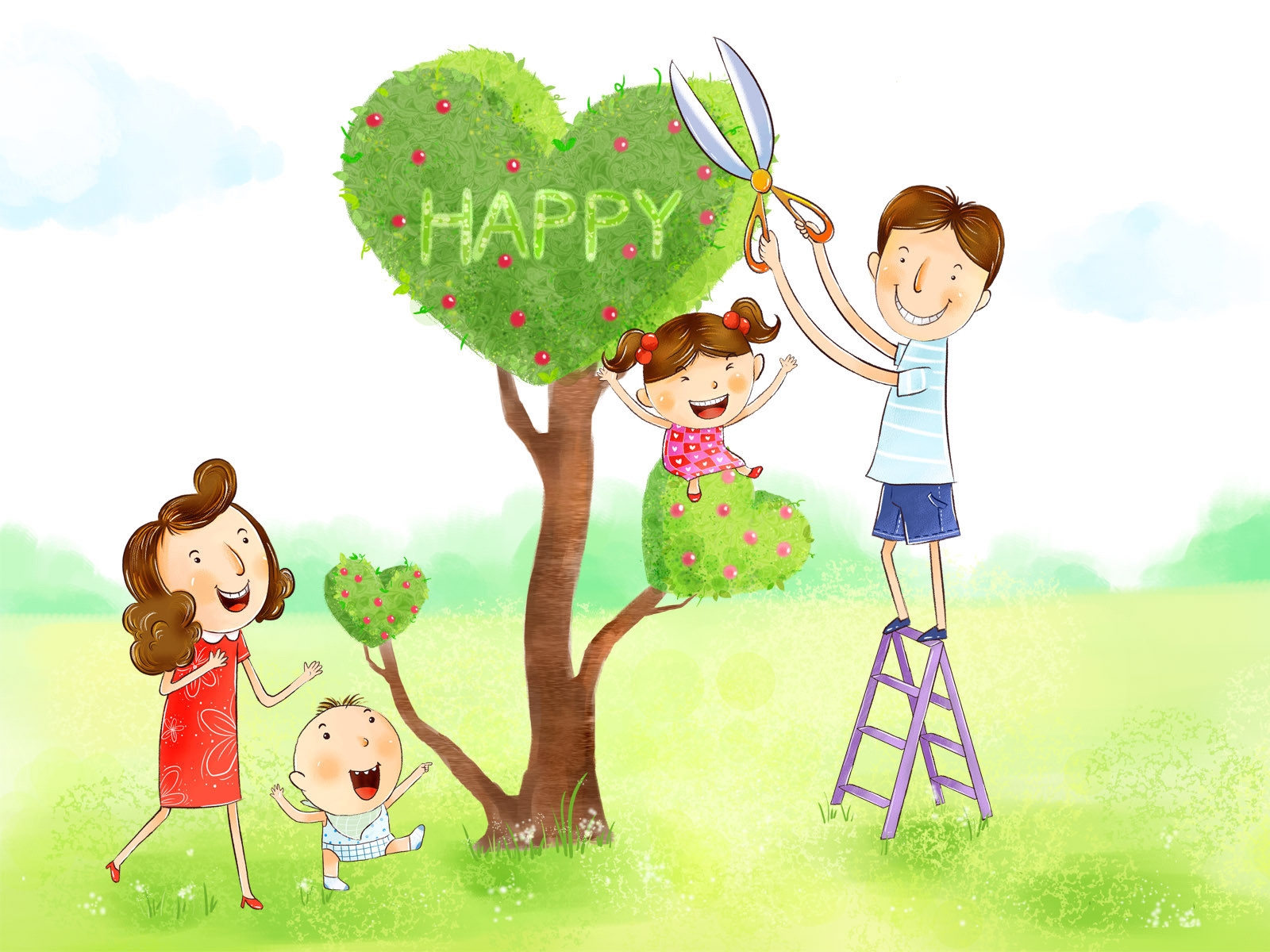 Штриховой рисунок счастливой семьи