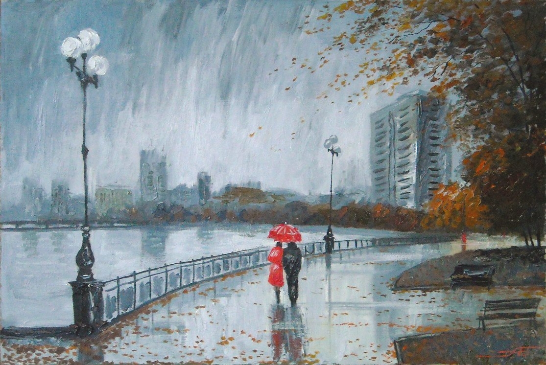 В дождливый день я подходил. Набережная Кальмиус в живописи Донецк.