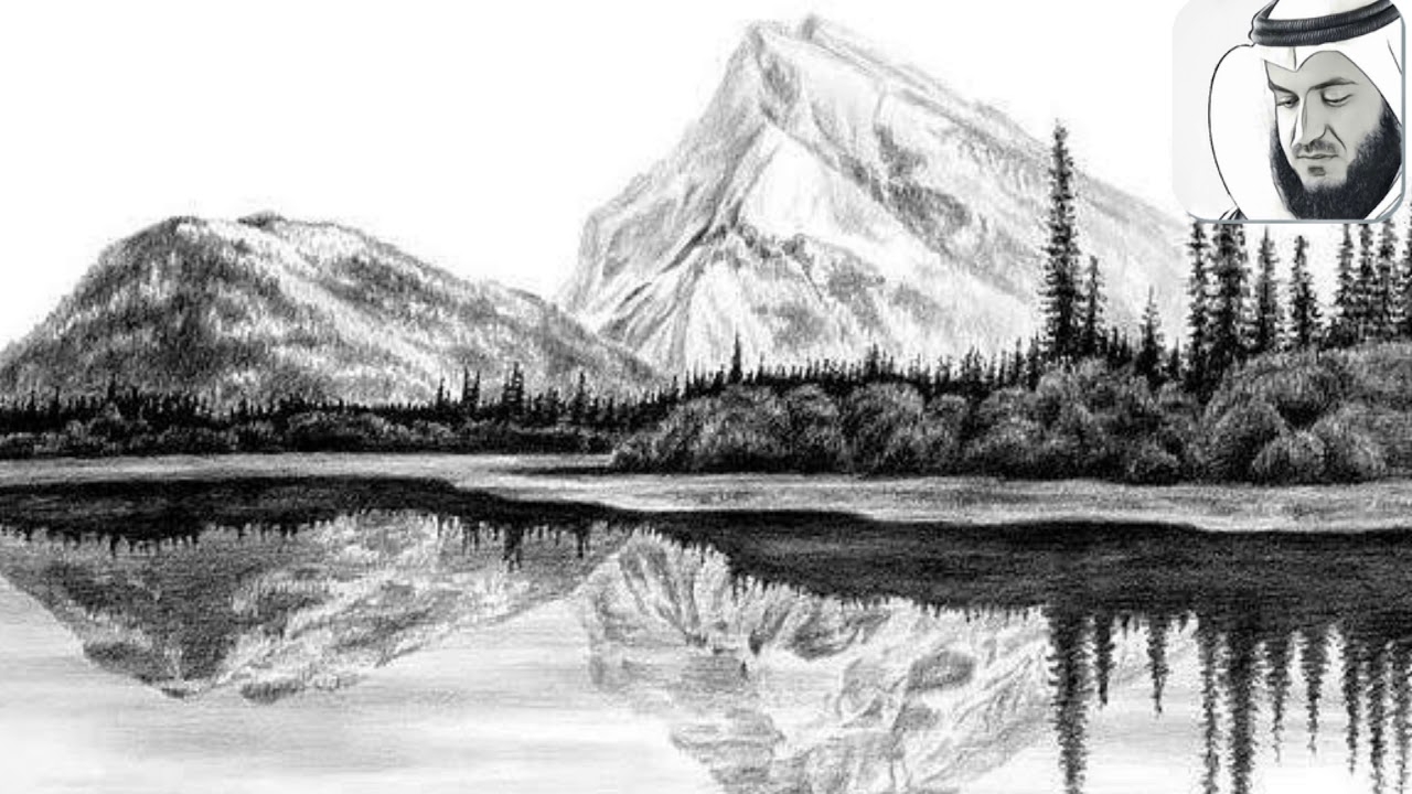 Рисунок черного озера. Пейзаж карандашом. Пейзажи природы карандашом. Пейзажи для срисовывания карандашом. Графический пейзаж карандашом.