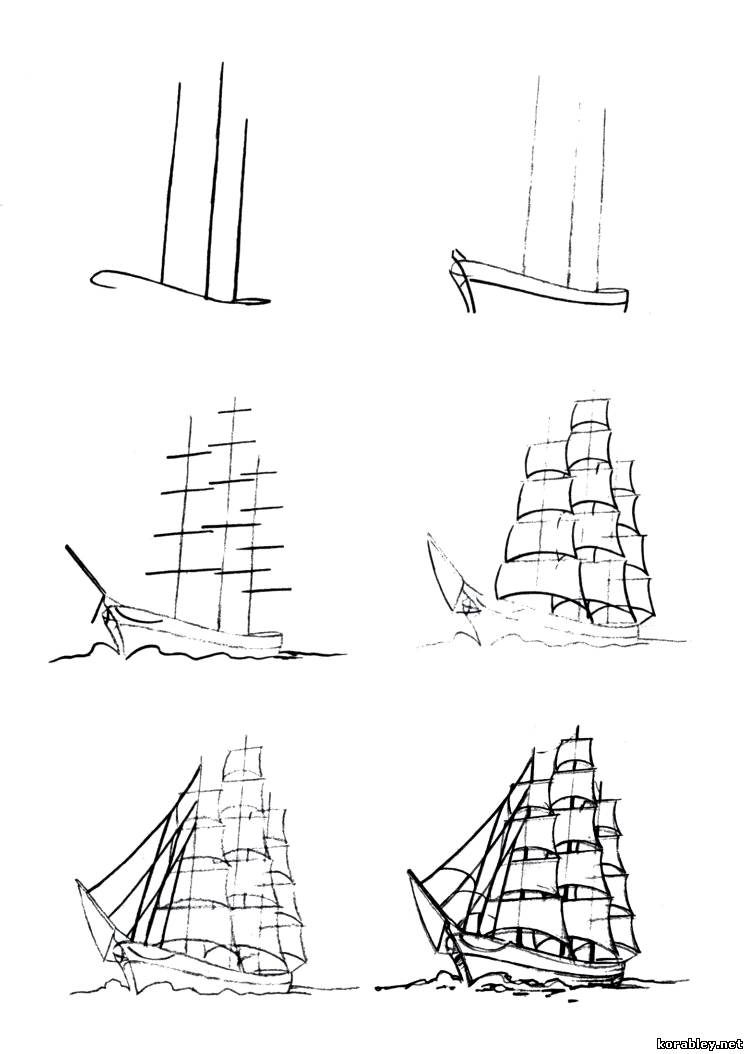 Как нарисовать корабль Галеон карандашом поэтапно