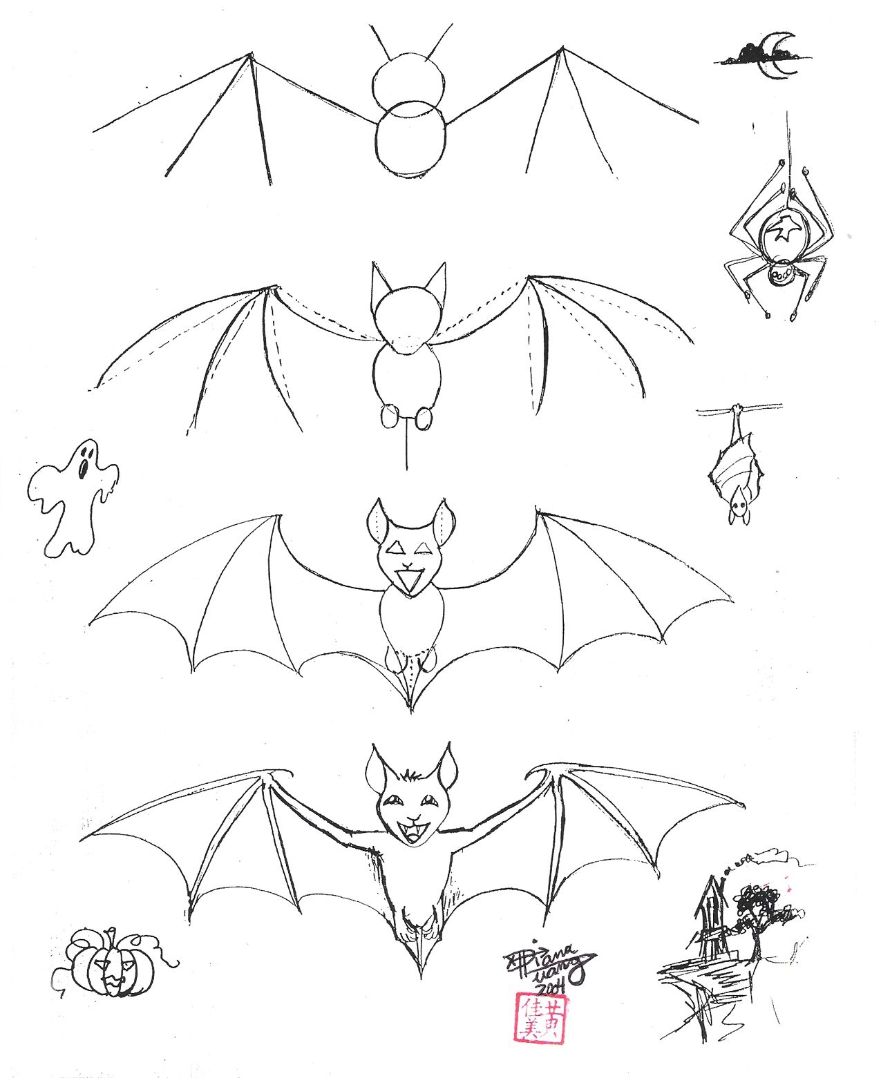 Как нарисовать легко летучую мышь на Хэллоуин