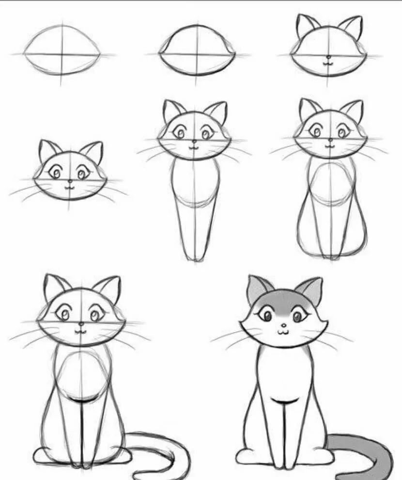Как Нарисовать Кошку Поэтапно Для Детей (63 Фото)