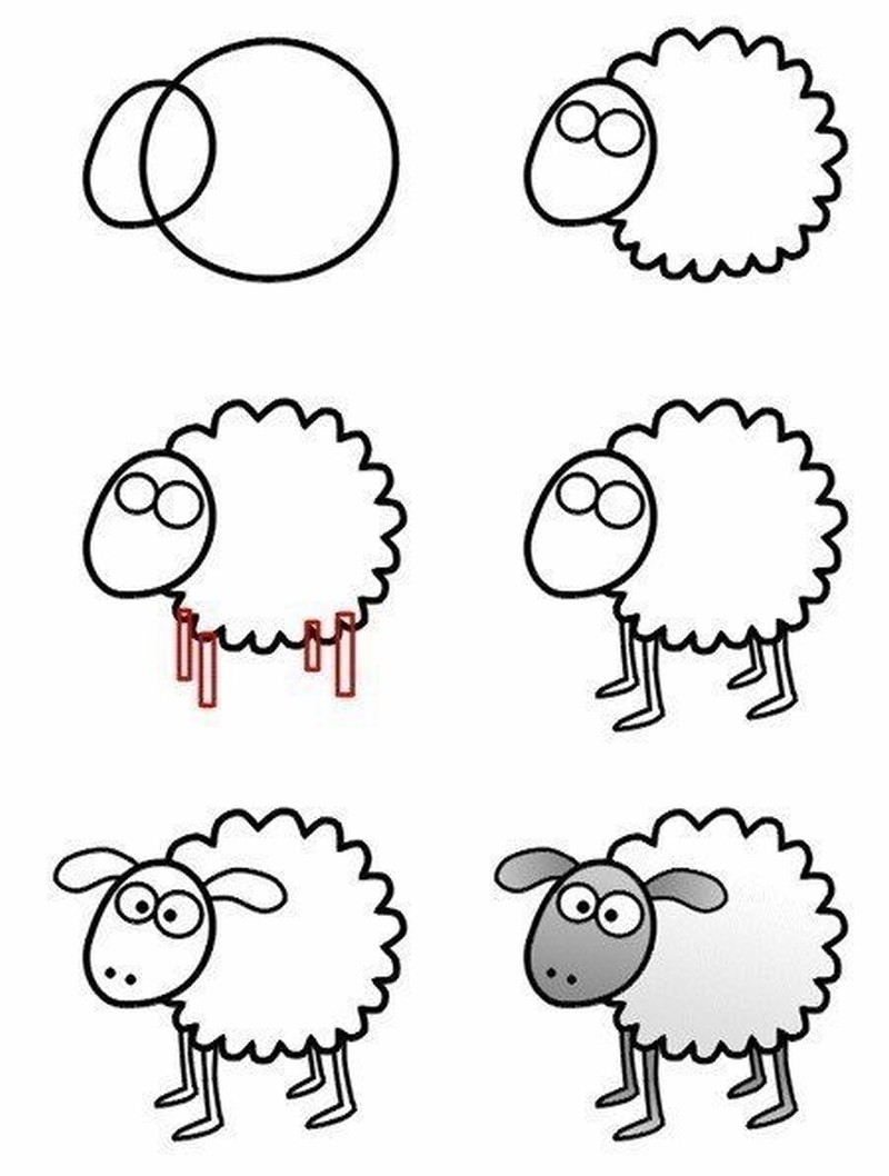 Как нарисовать карандашом овечку, барана, ягненка пошагово