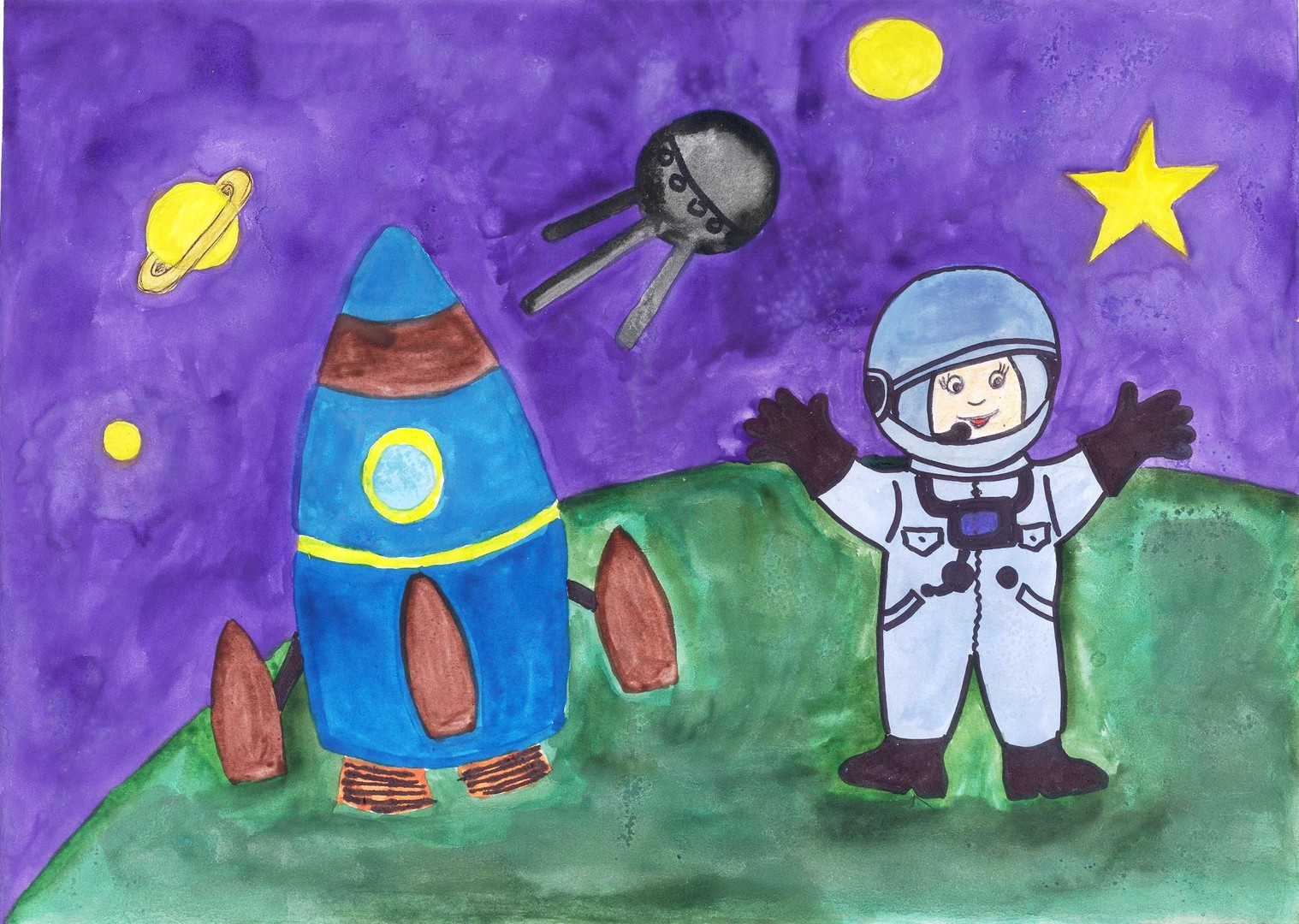 Рисунки о космосе для школьников. Рисунок на тему космос. Детские рисунки ко Дню космонавтики. Рисование для детей космос. Детский рисунок на тему космос.