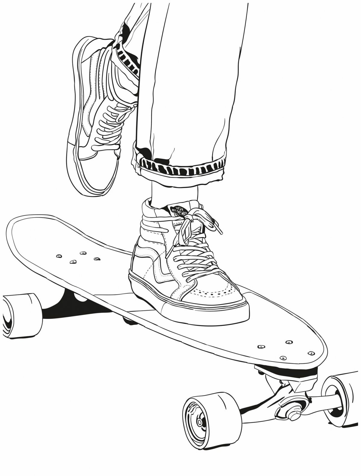 Раскраска Кот на скейте