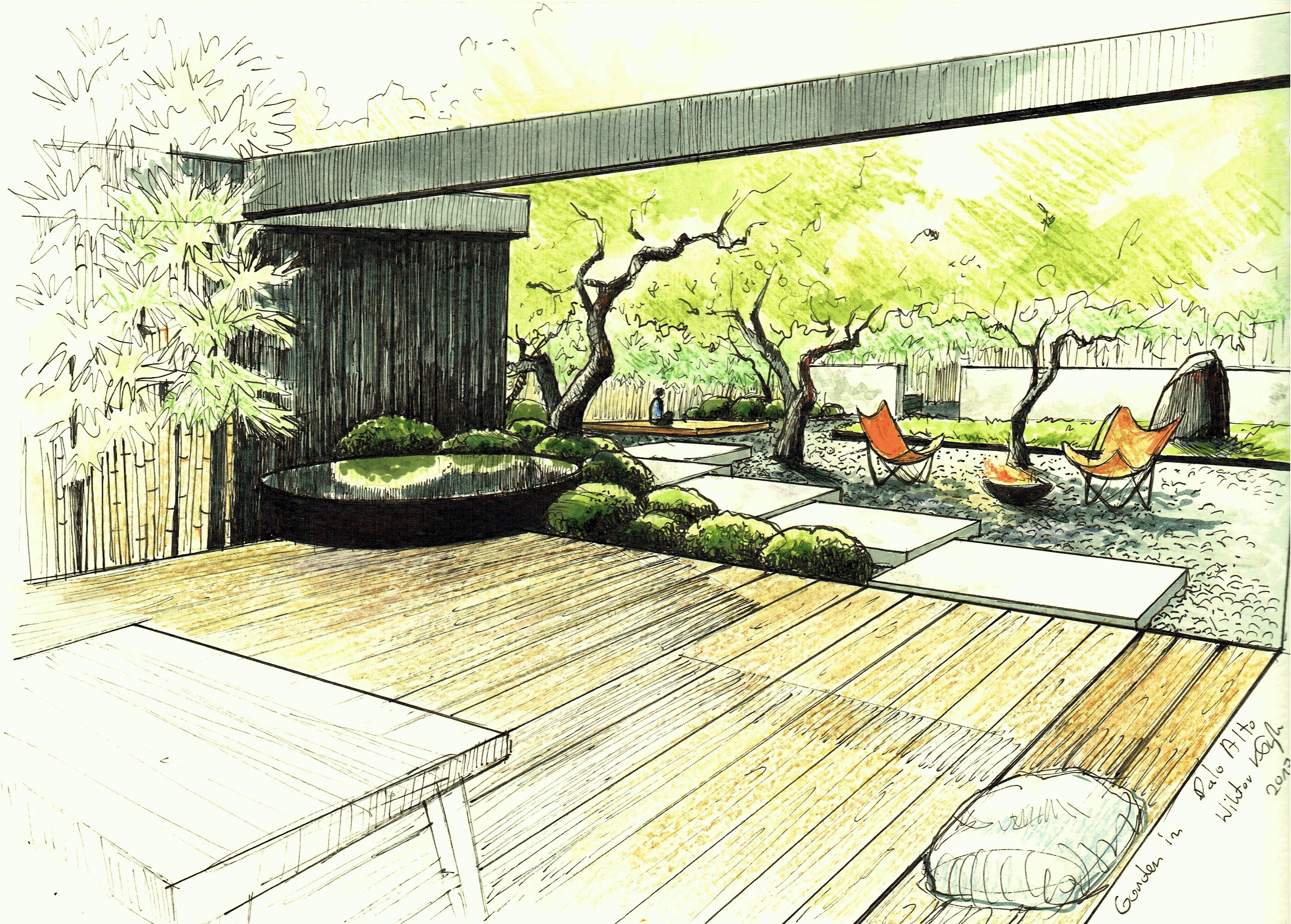 Японский сад эскиз