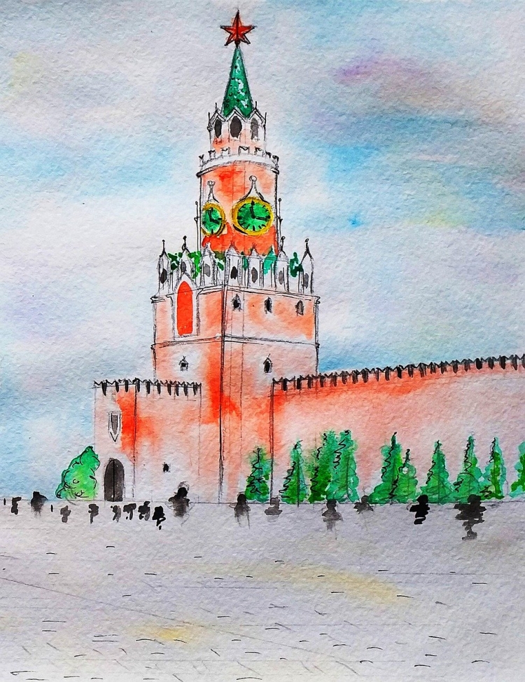 Спасская башня Кремля детский рисунок