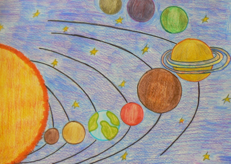 Детские рисунки на тему Солнечная система