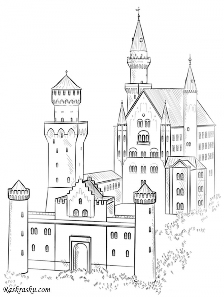 Средневековый замок в романском стиле рисунок